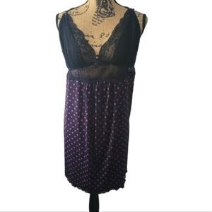 4X Torrid NWOT purple & black lace trim polkadot halter nightie with open back
